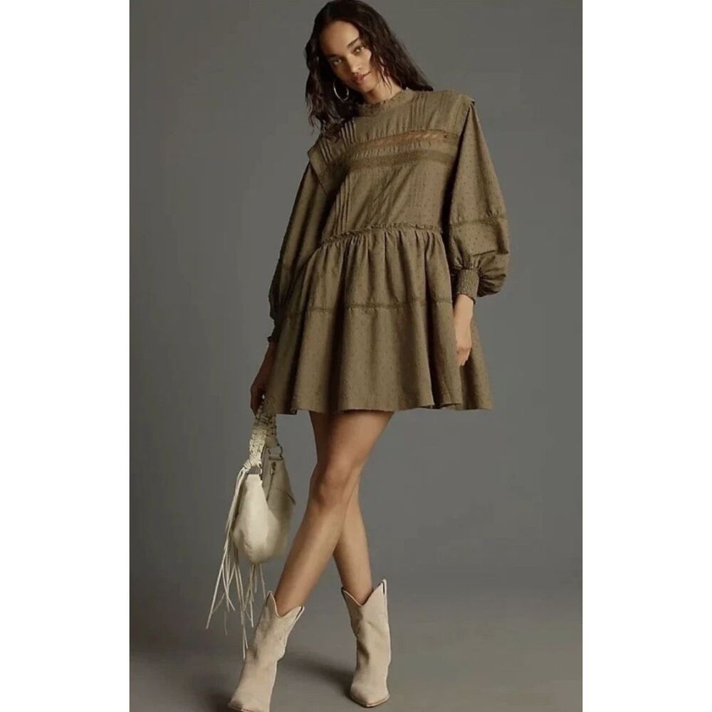 Anthropologie PILCRO Long-Sleeve Mock-Neck Swing Mini Dress